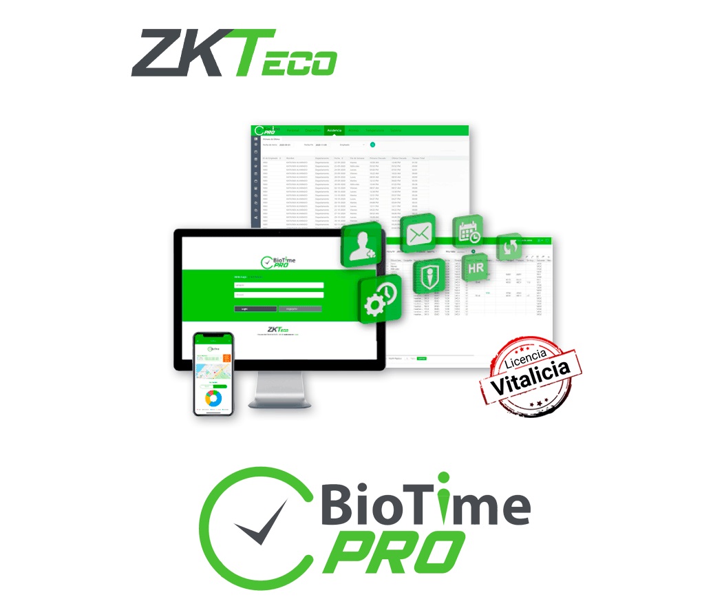 Biotime Pro - Licencia para 10 dispositivos y 1000 empleados